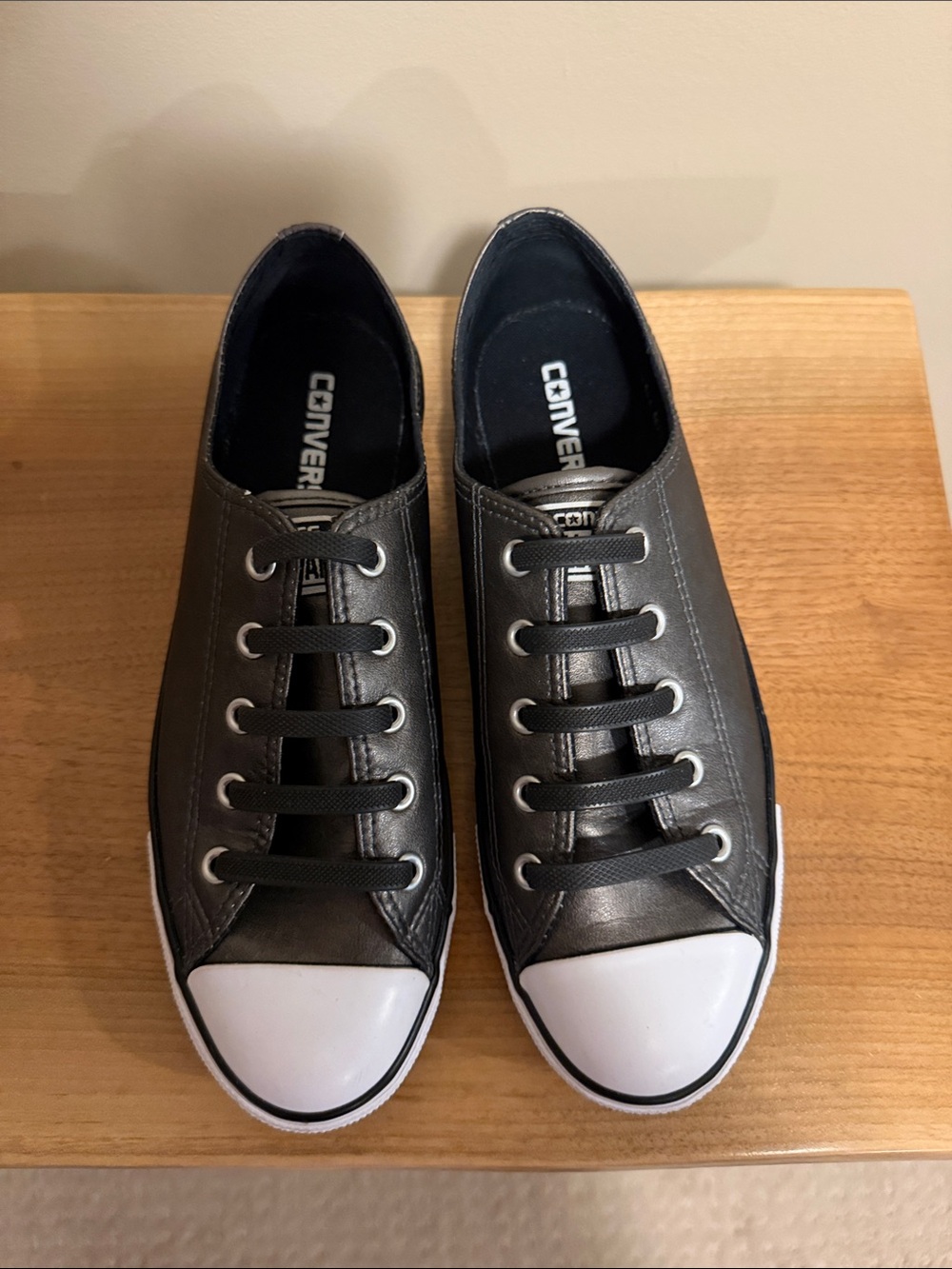 Converse Women’s Metallic Gunmetal Leather Low-Top Sneakers